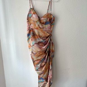 Marble Satin Rushed Skirt Corset Dress